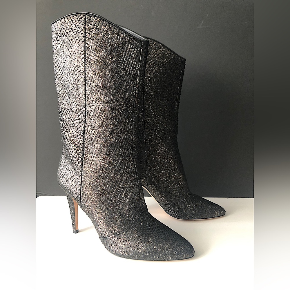 New! Cavallini Italy Women’s Heel Boots Gold Snakeskin Leather Mid Eur 39 - Picture 1 of 11